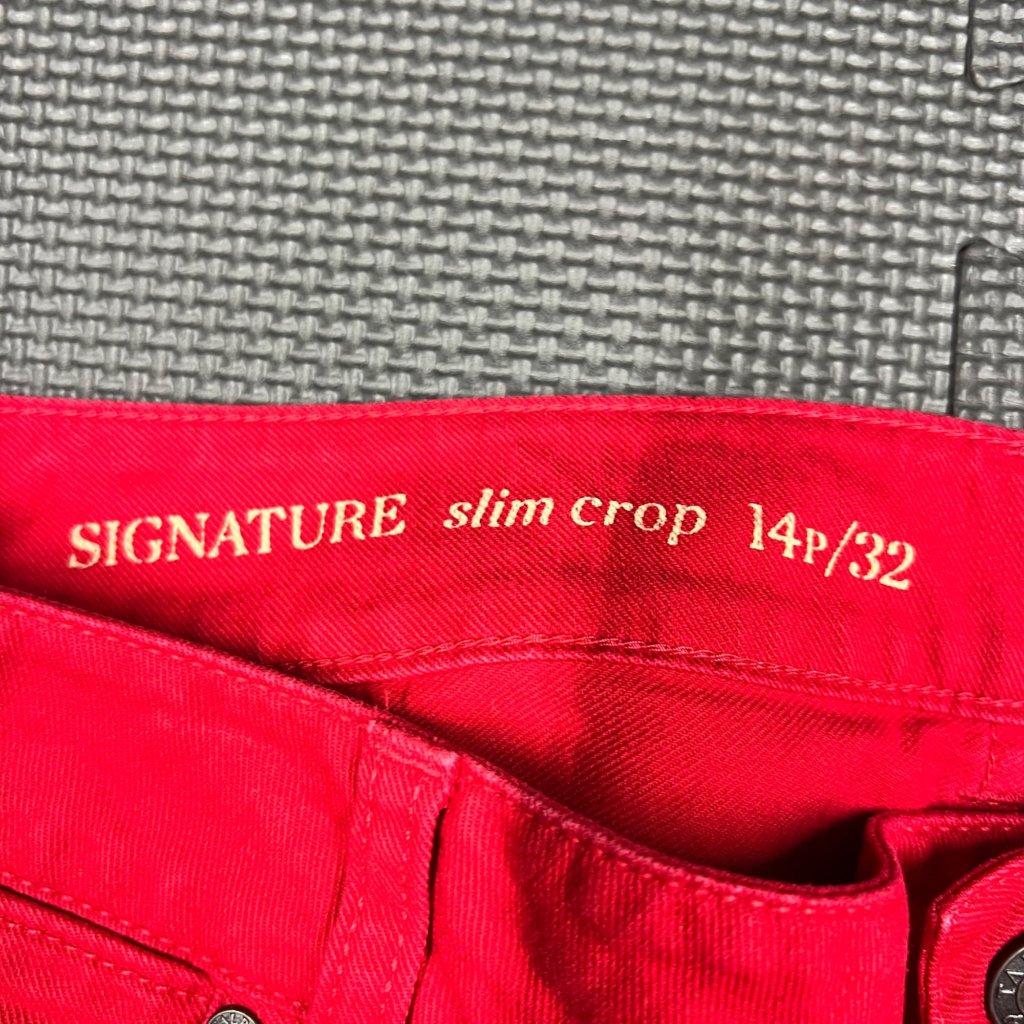 Lee Womens Signature Slim Crop Pants Red 14p/32 Cotton Blend Stretch Casual